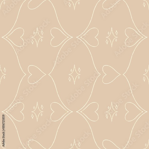 Seamless heart pattern in geometric lines on a light background