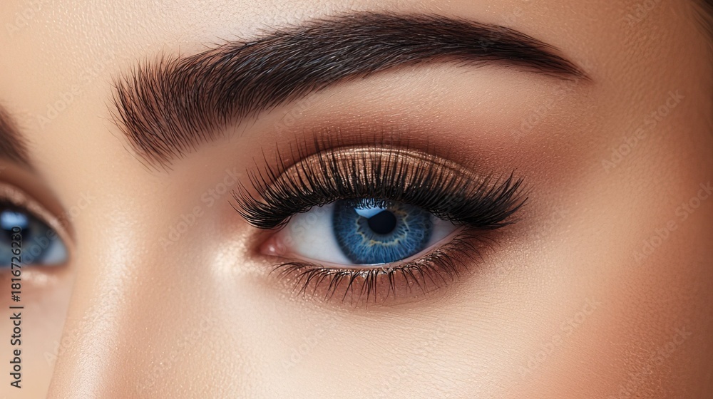 Fototapeta premium Close - up of Woman's Eye with Long Eyelashes and Elegant Makeup