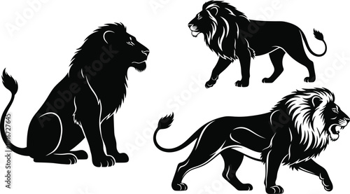 Lion silhouettes collection majestic feline animals vector illustration