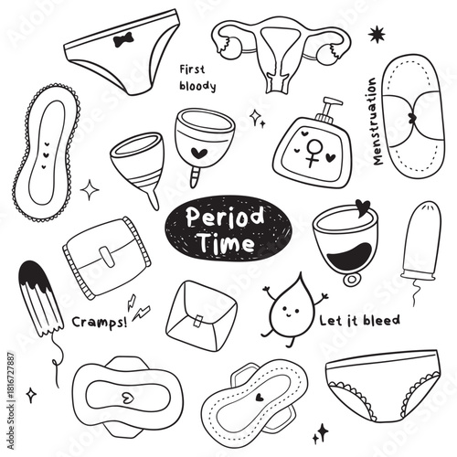 Hand-Drawn Period Doodle Set | Menstruation & Feminine Hygiene Icons