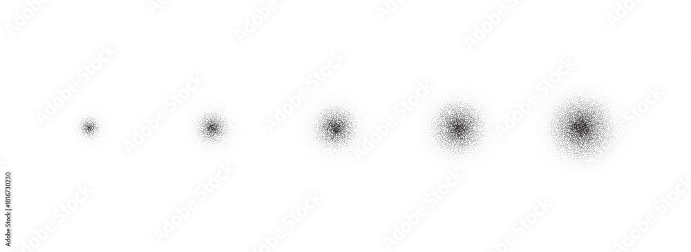 Naklejka premium Circle spray gradient texture with grain airbrush moon and dot noise stipple. Design noisy circular with circle elements and spray gradient texture for powder background. Spot shape aesthetic