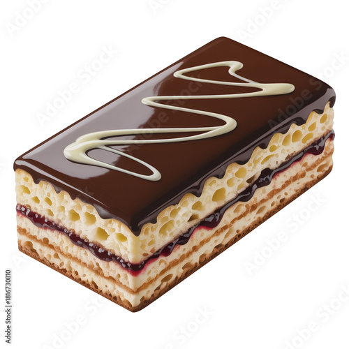 Layered Pastry Bar with Chocolate Glaze and Berry Filling