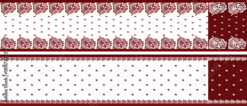 saree design illustration, white saree with red border