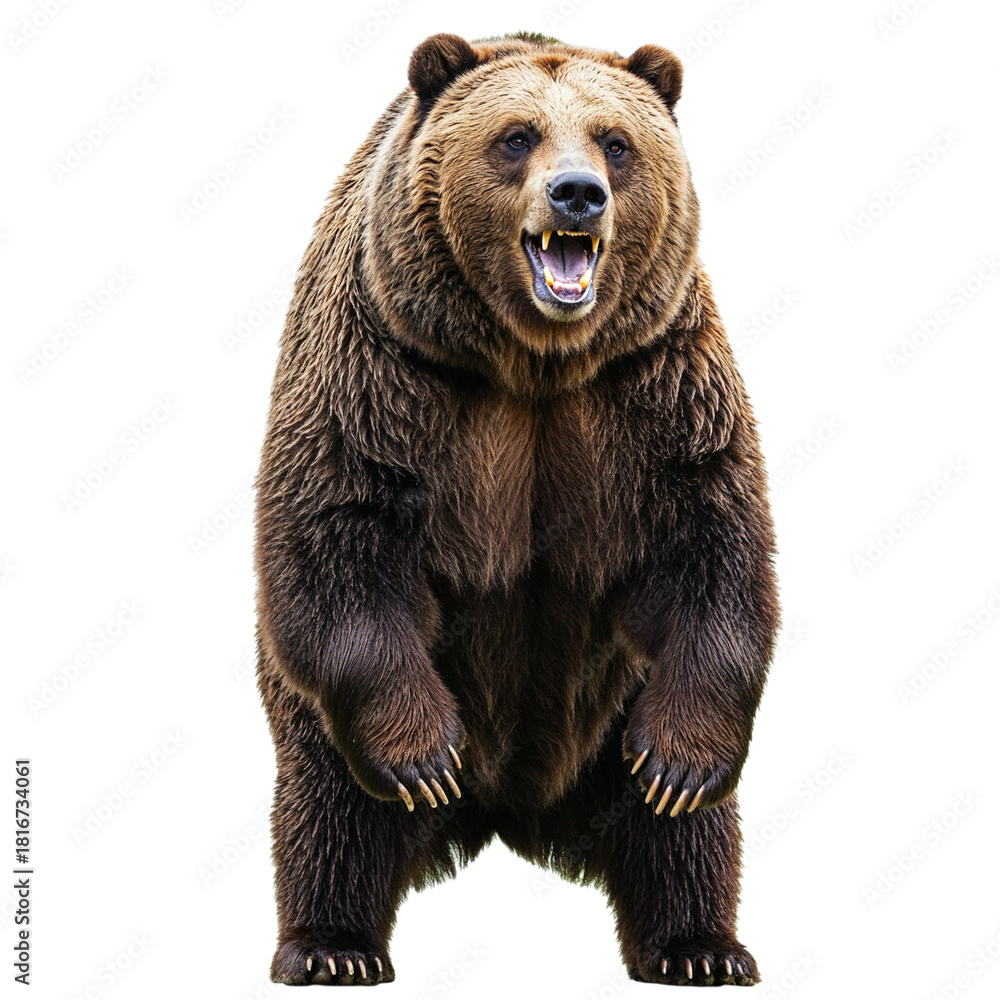 Fototapeta premium Grizzly bear standing on hind legs isolated on transparent background