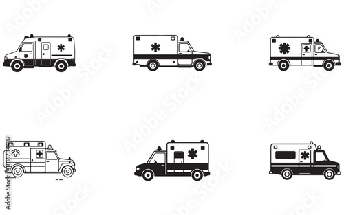 Ambulance car vector icons collection emergency medical transport assistance designs