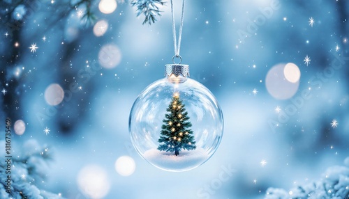Elegant Transparent Christmas Ornament with Tree and Snow Scene