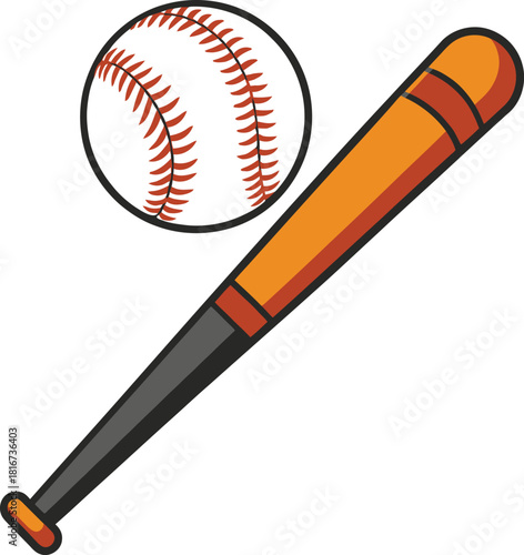 Baseball and bat vector isolated on transparent background