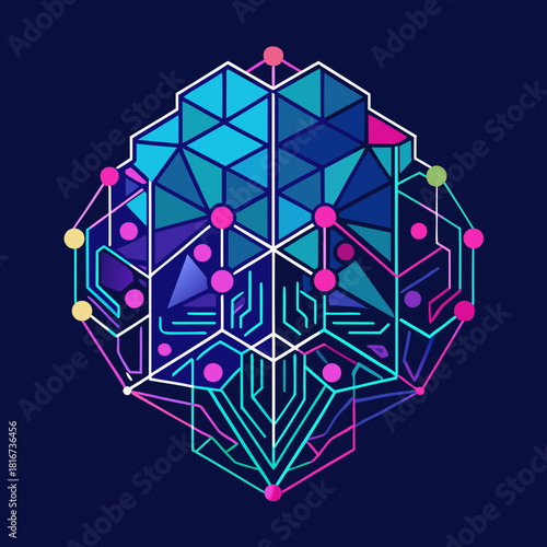 Abstract geometric network with neon accents