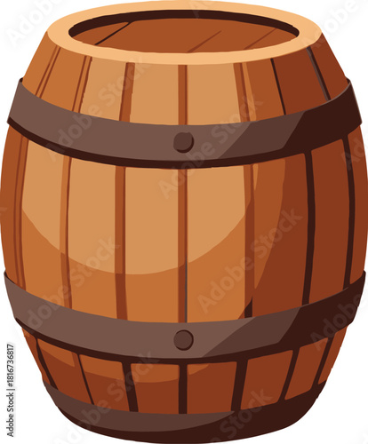 A wooden barrel with metal bands isolated on transparent background vector