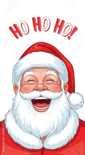 Illustration of a jolly Santa Claus laughing with his mouth open, saying "Ho Ho Ho!" above his head.