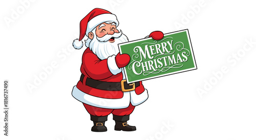 Santa Claus on a stool decorating a Christmas tree with a star ornament.