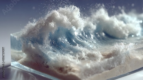 Lifelike Ocean Waves in Crystal Clear Resin Sculpture Art