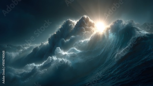 Majestic Ocean Waves Under Dramatic Sunlight At Dusk