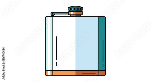A sleek and modern hip flask icon designed in a flat line art style. This vector illustration represents a portable container for carrying alcohol, liquor, or whiskey