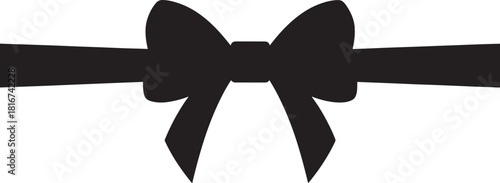 Classic black ribbon bow silhouette with flowing tails isolated on transparent background