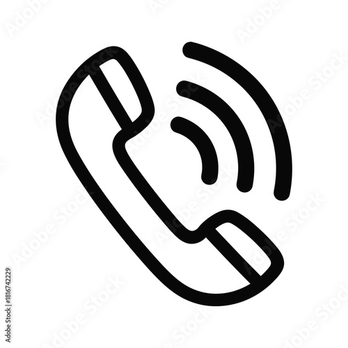 Ringing telephone receiver icon with sound waves, symbolizing communication and contact, isolated on