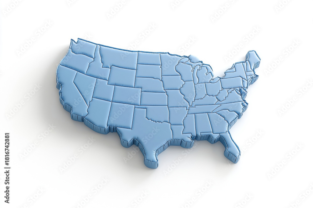 Obraz premium 3D Rendered Map of the United States of America on White Background. detailed 3D rendering of the USA map is perfect for educational or business presentations.