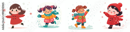 little girl swings arms happily snowing