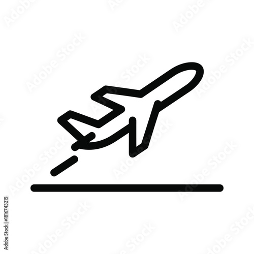 Airplane taking off icon, representing flight, travel, and departure, isolated on