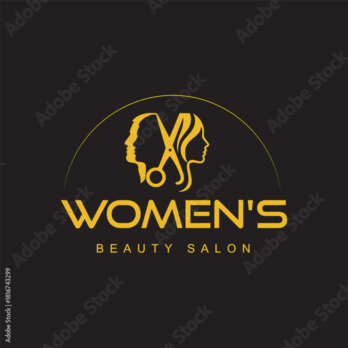 Women’s Beauty Salon Logo with Faces and Scissors