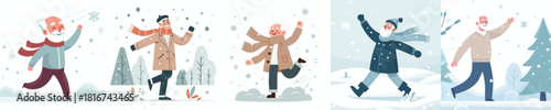 grandfather swings arms happily snowing