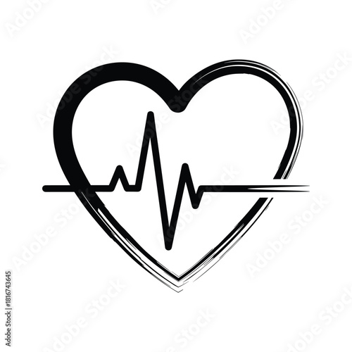 Stylized heart with an electrocardiogram line, representing health, life, and medical care, isolated on