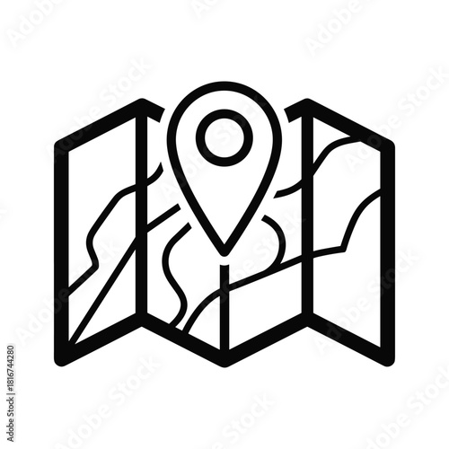 Map with location pin icon representing navigation, travel, destination, and geographical positioning