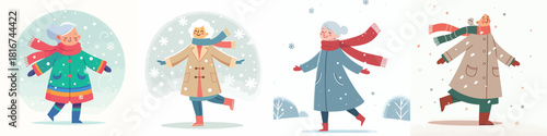 grandmother swings arms happily snowing
