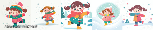 little girl swings arms happily snowing