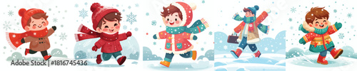 little boy swings arms happily snowing