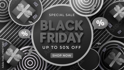 Black Friday Special Sale Graphic With Gift Boxes And Discount