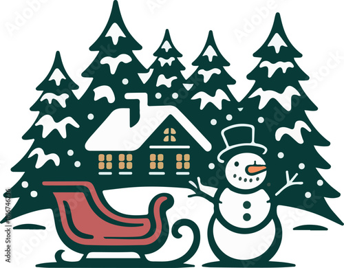 Christmas winter scene logo vector white background 