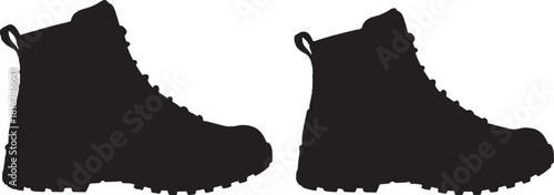 Pair of black silhouette hiking boots with laces isolated on transparent background silhouette