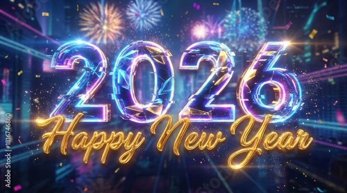 New Year 2026 Celebration - A dazzling 2026 New Year celebration with fireworks. Symbolizing hope, joy, renewal, success, and festive cheer for the upcoming year
