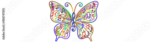 Abstract colorful ribbons form a decorative spring butterfly insect illustration with beautiful patterned wings