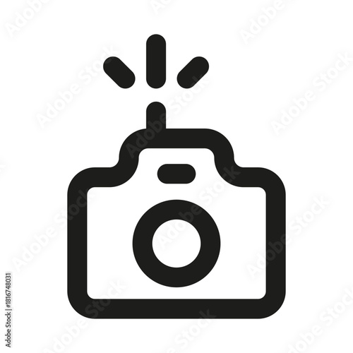 Professional Digital Camera Icon. Modern minimal clean line graphic illustrating photography, capture, image shooting, lens equipment and visual creativity