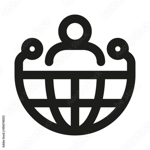 Global Audience Icon. Modern professional minimal line graphic illustrating international viewers, worldwide communication, networking and global reach