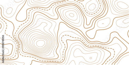 Topographic map background geographic line map with elevation assignments. The topo contour or wallpaper. Mountain trail terrain or path. Vector illustration. 