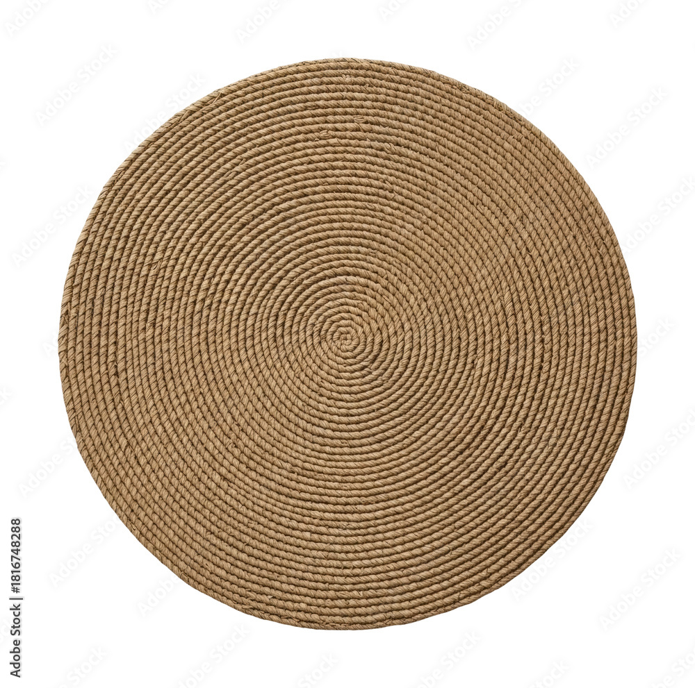 Fototapeta premium Natural jute rug displayed in cozy living room home relaxed isolated on transparent background