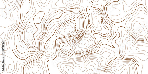 Topographic map background geographic line map with elevation assignments. The topo contour or wallpaper. Mountain trail terrain or path. Vector illustration. 