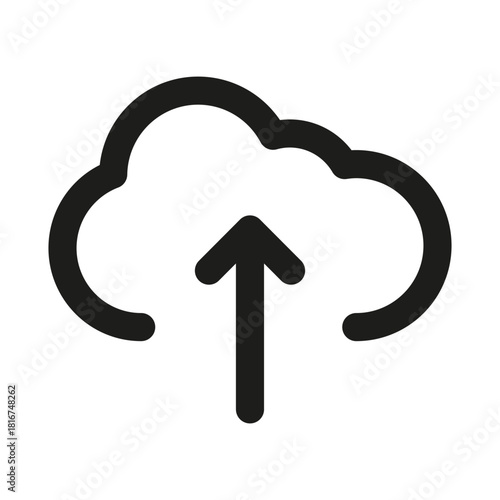 Cloud Upload Icon. Modern professional minimal line graphic illustrating file transfer, cloud storage, data upload and digital sharing