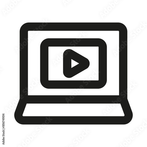 Video Marketing Icon. Modern professional minimal line graphic illustrating digital promotion, online advertising, media campaigns and content strategy