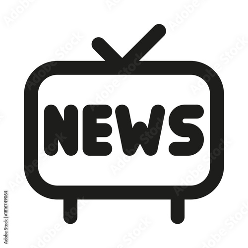 TV News Icon. Modern professional minimal line graphic illustrating television broadcasting, media reporting, live news and current events