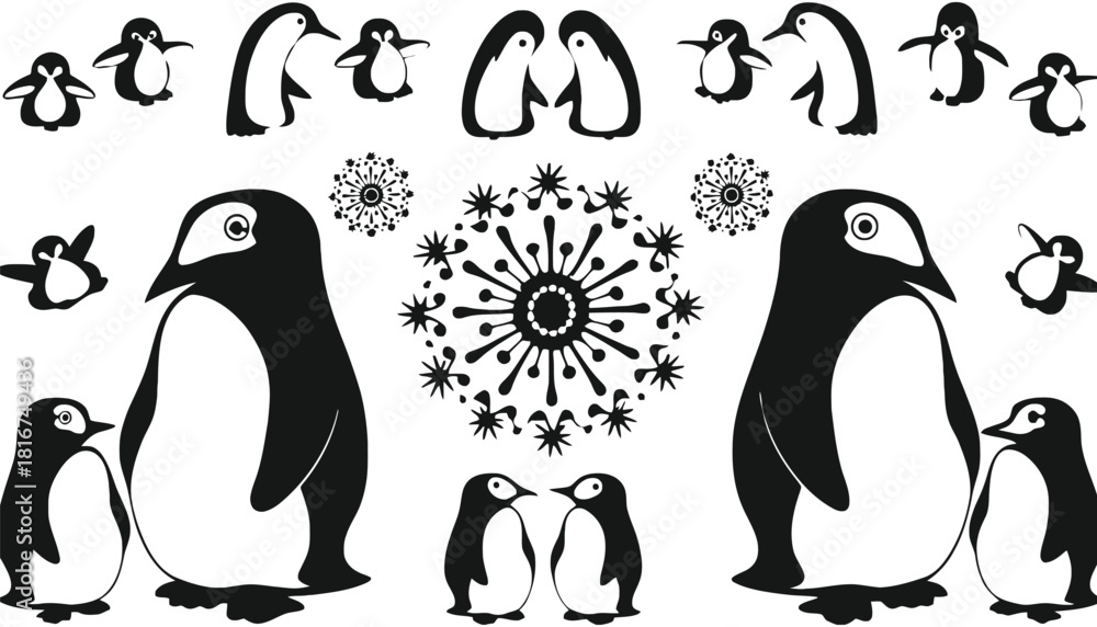 Naklejka premium Penguin vector illustration winter animals black and white art