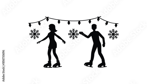 Ice skating silhouette winter holiday christmas season fun