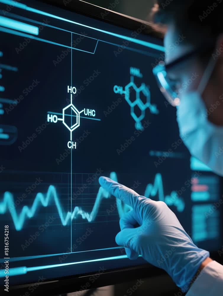 Science Monitor Screen Scientific Digital Monitor Displaying Complex Molecular Structure in a ...