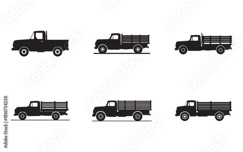 Classic Pickup Trucks Silhouettes in Black and White Illustration Design