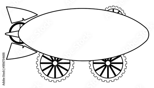 Illustration of a gray airship with gears and fins on a white background