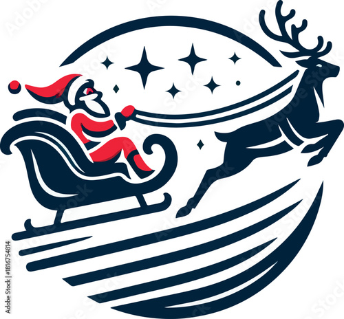 Santa sleigh raindeer logo vector white background .