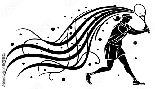 Illustration of female tennis player with colorful abstract design